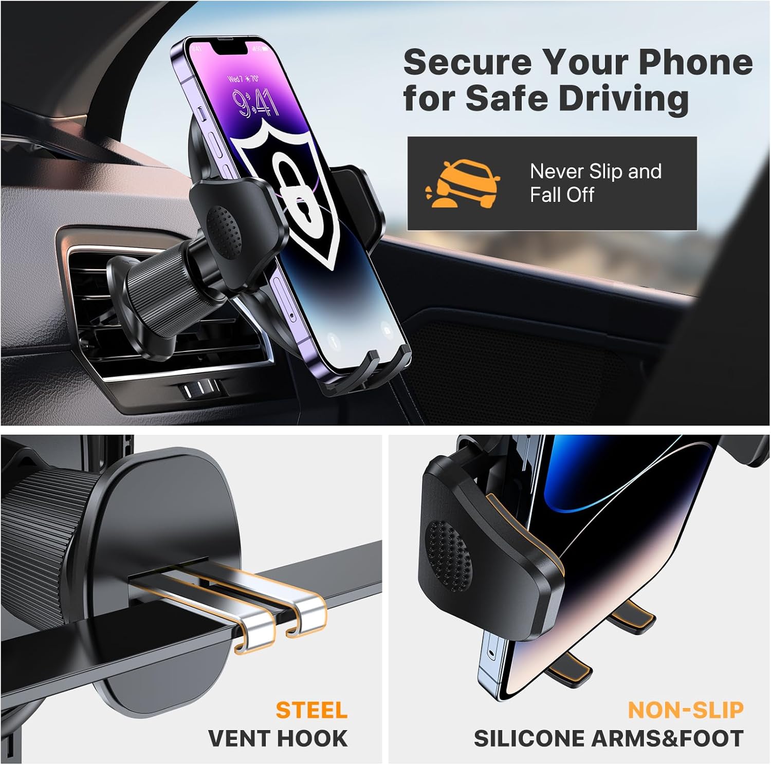 Phone Holders for Your Car with Metal Hook Clip. Air Vent Cell Phone Stand Car Mount